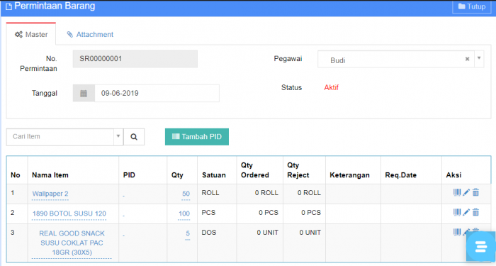 Gb 1. Menu Permintaan Barang